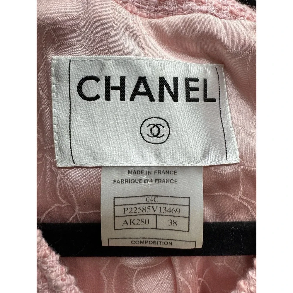 Chanel Vintage‎ 2004 Cruise 'COCO' Baby Pink Cotton Boucle Blazer Jacket 38